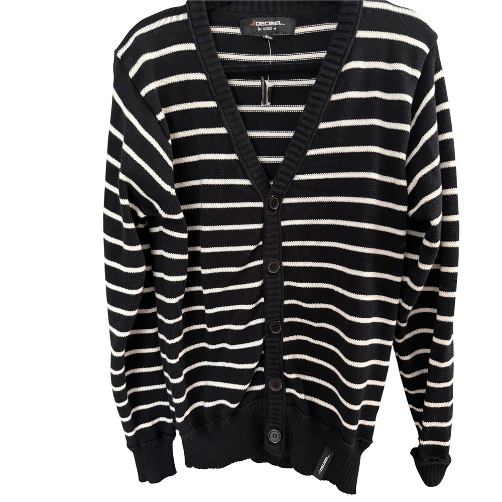 NWT Decibel Cardigan Cotton L Black‎ White Stripe Grandpacore Preppy Academia